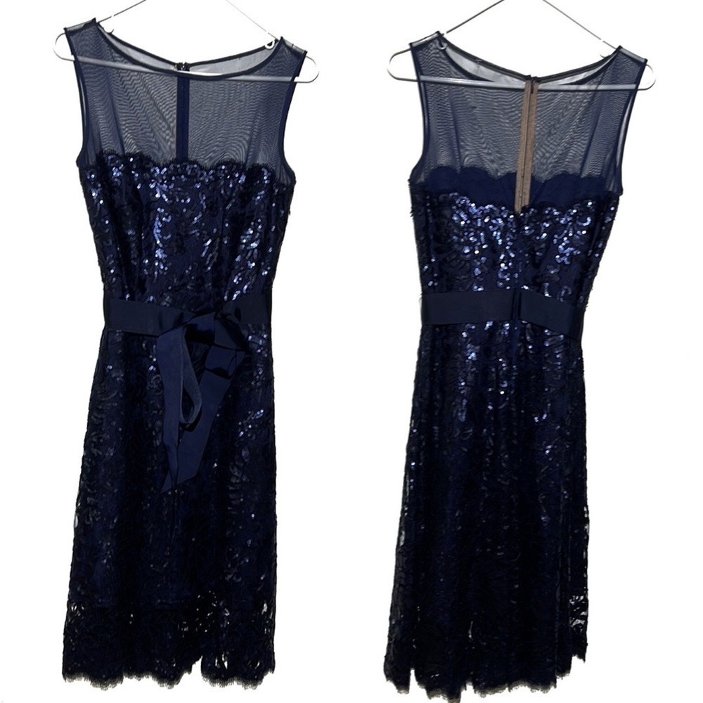Tadashi Shoji Illusion Yoke Embroidered Sequin Lace Dress - Picture 5 of 12